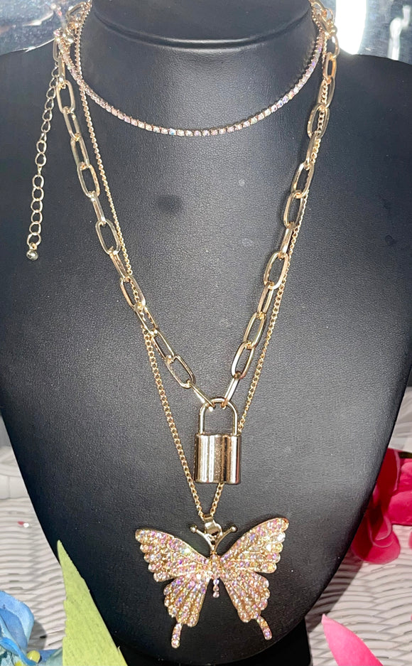 3pc Butterfly Gold Necklace