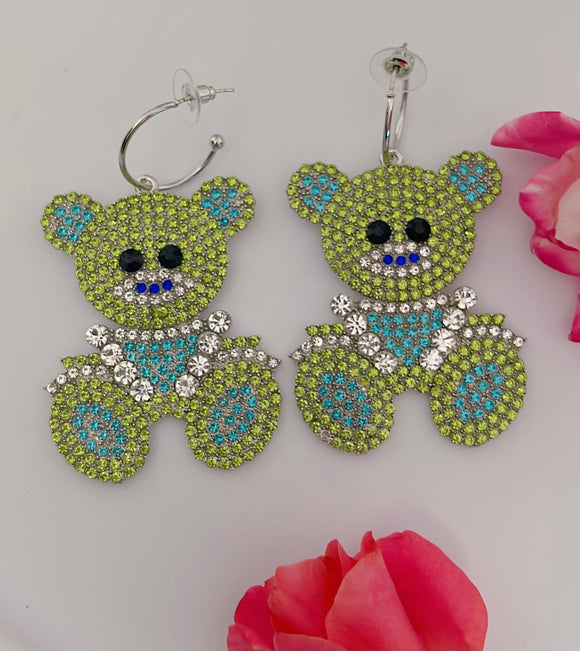 Money Green Bling Teddy Bear Earring Set