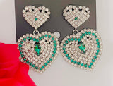 Teal Heart Shaped Bling Earring set