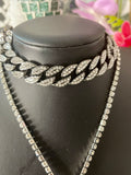 Gun Metal Butterfly Bling Necklace & Chocker Set