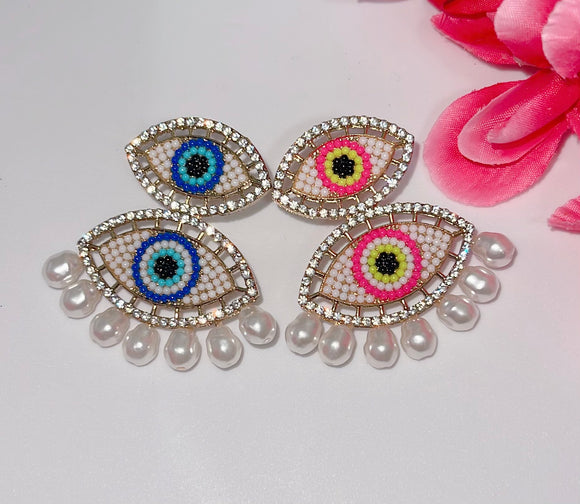 Pearl Evil Eye Earring Set