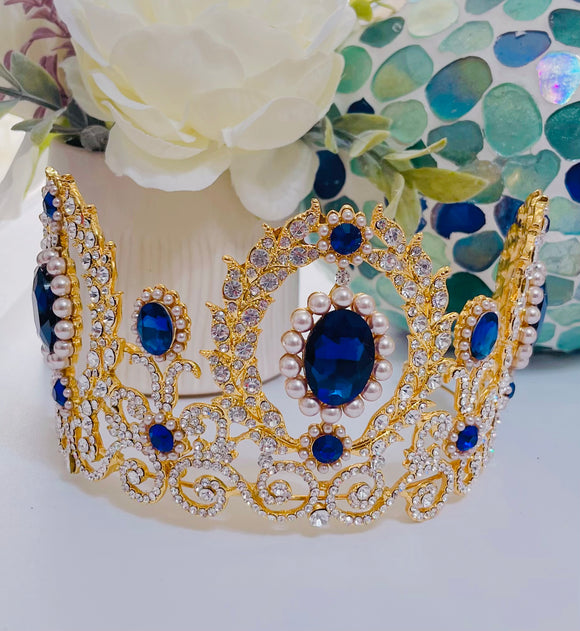Rose Gold Pearl white Blue Bling Crown