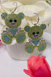 Money Green Bling Teddy Bear Earring Set