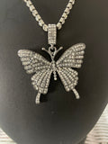 Gun Metal Butterfly Bling Necklace & Chocker Set